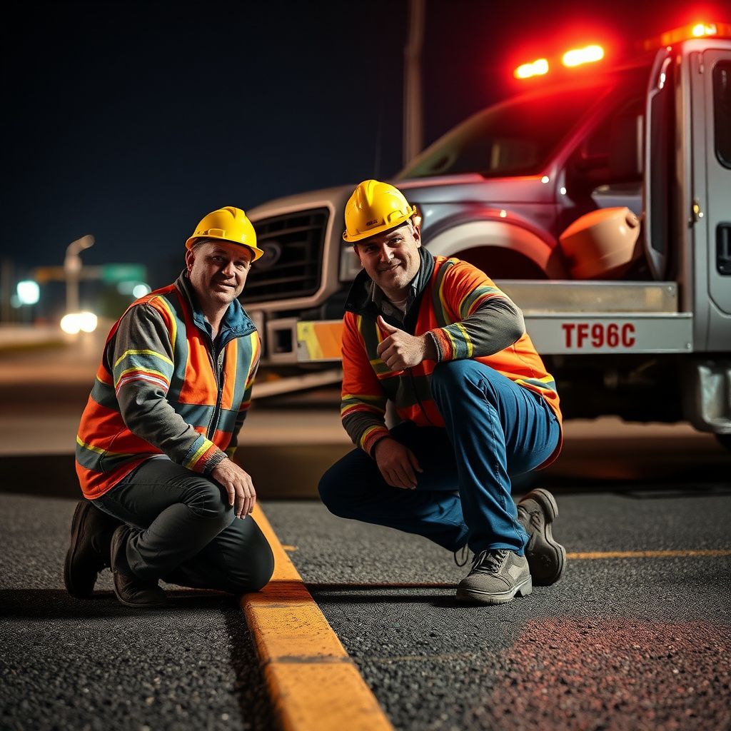 A professional tow truck operator securing a vehicle onto a flatbed tow truck safely in Middle River, Maryland.